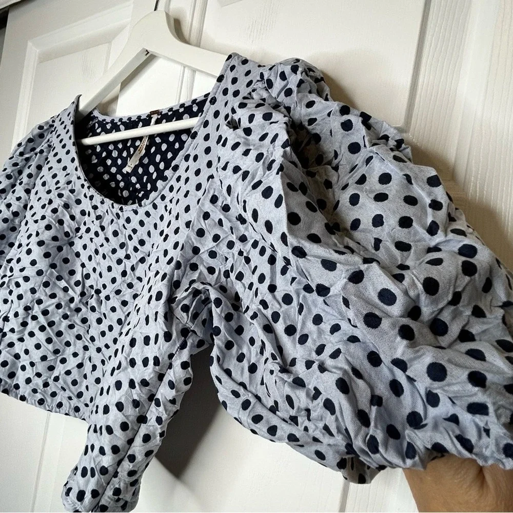 Free People Polka Dot Crop Top Puff Sleeve Size 6